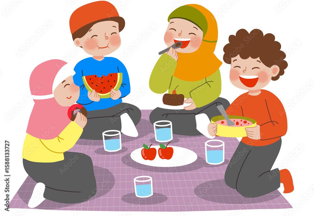 Muslim kids picnic with friends Muslim kids picnic with friends