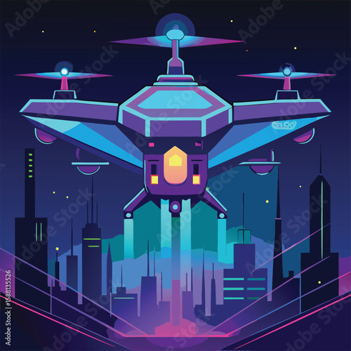 Futuristic Neon Gradient Vector of AI Controlled Cityscape