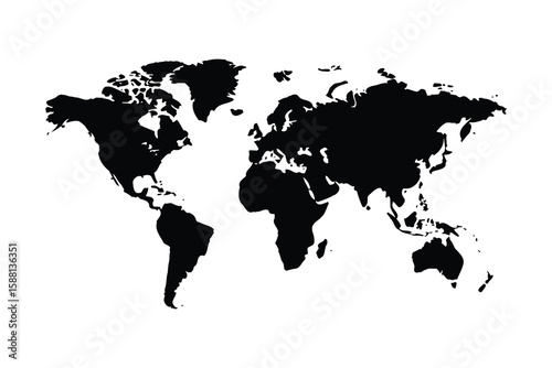 Black silhouette of the world map on a white background