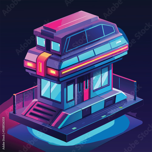 AI Guided Hover Cars in Futuristic Gradient Scene Vector