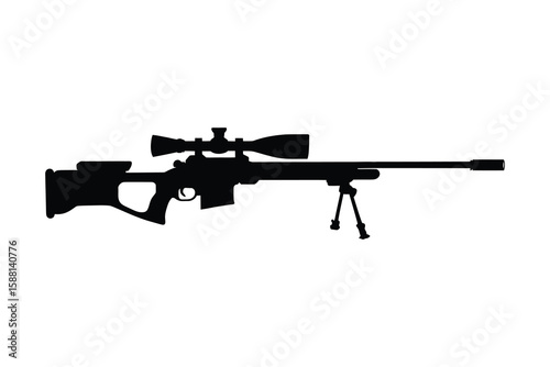 Silhouette of a modern sniper rifle with a scope and bipod