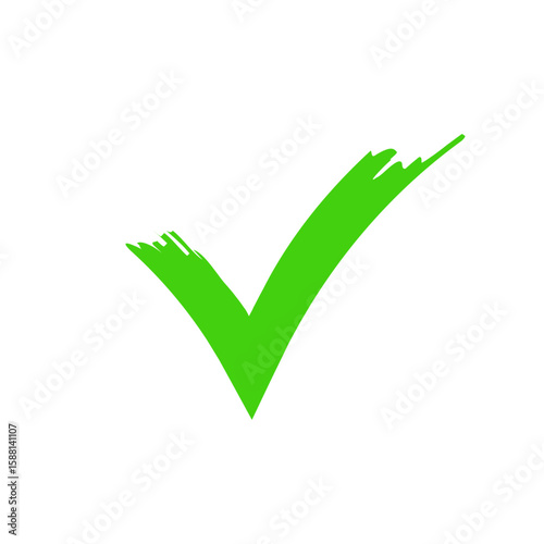 Dirty green hand drawn with brush strokes tick v vector illustration 