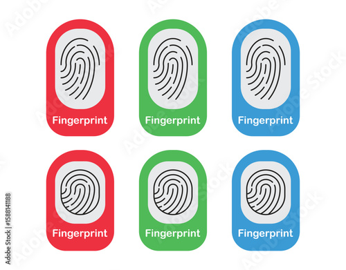 Fingerprint scan icon set, Modern biometric authentication symbols