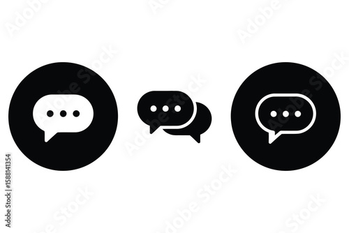 Set of three speech bubble icons in black circles