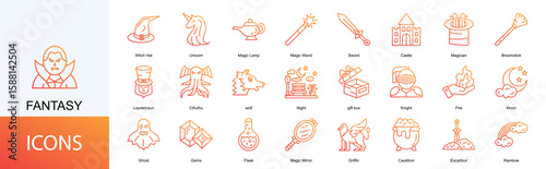 fantasy icon collection set. Containing halloween,hat,magic,witch,animal,fairy tale icon