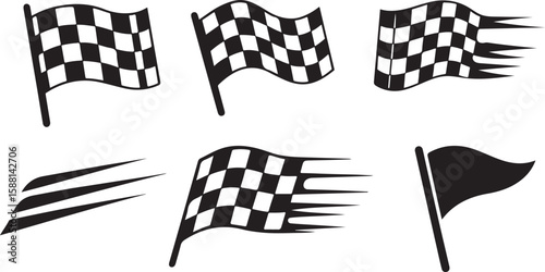 Racing Flags & Speed Vector Icons: Checkered, Waving, and Motion Graphics Set