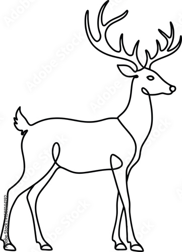 Elegant line art drawing of a majestic stag, showcasing its antlers and graceful posture.