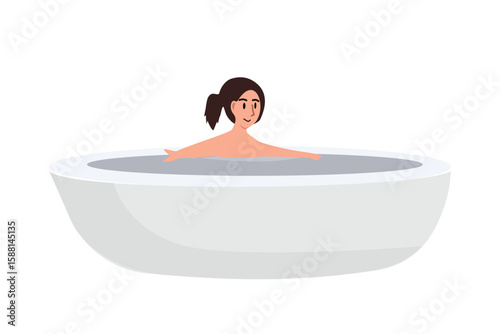 Woman take a bath. Girl showering. People on the bathtub. 