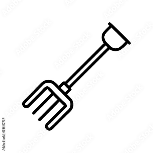 Garden pitchfork in simple line drawing style for urban farming concept  