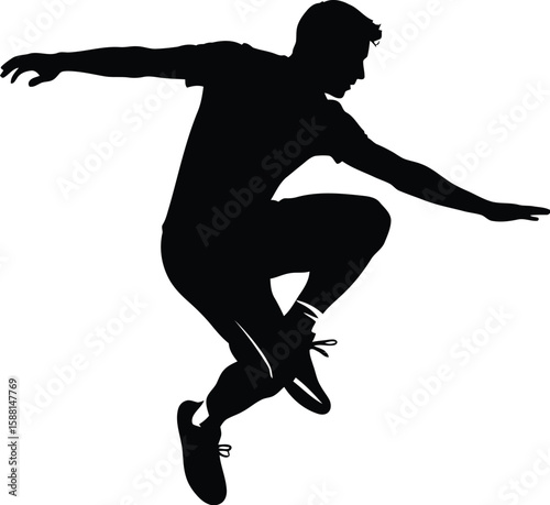 Vector art of an athlete is jumping and leaping in the air, demonstrating strength and agility