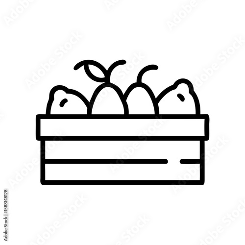 Vegetable crate containing fresh fruits and vegetables in minimal style  