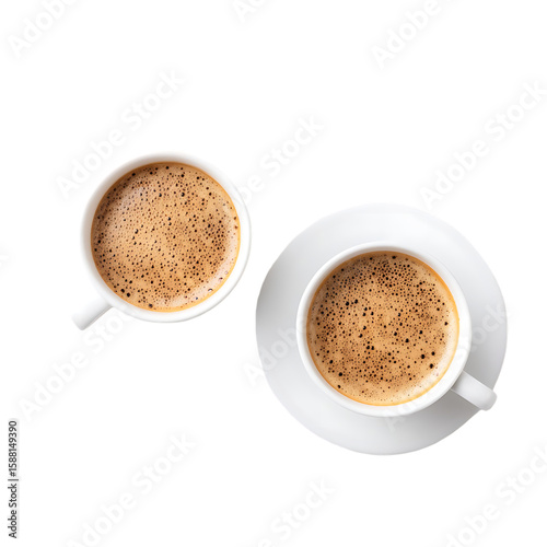 Coffee in white cups seen from above on white background. isolated on white background or transparent background png cut out 37103506 1