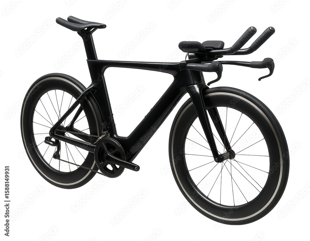 Obraz premium Carbon triathlon bike with extended aero bars and rear wheel cutout