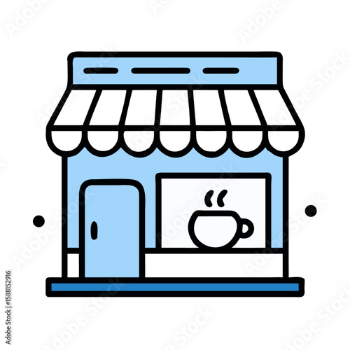 Coffee shop storefront icon in flat line design