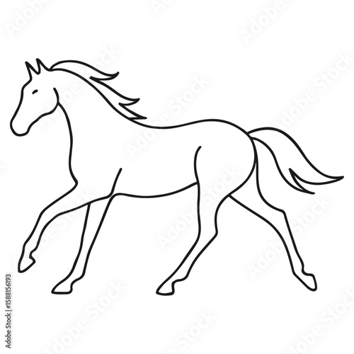 Black silhouette vector illustration of a running horse with a flowing mane and tail, perfect for equestrian and farm animal designs