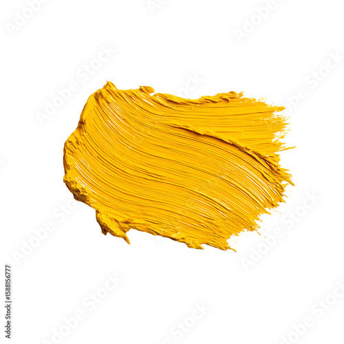 Textured yellow brush stroke on a white background isolated on white background or transparent background png cut out