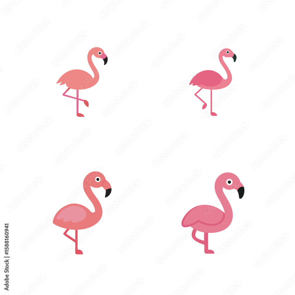 Fototapeta premium cute vector flat colour flamingos in different pos set bundle