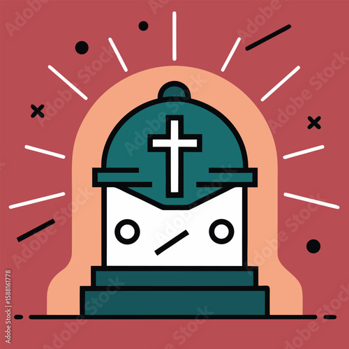 Abstract vector illustration of religious cross icons and business symbols on a background of money