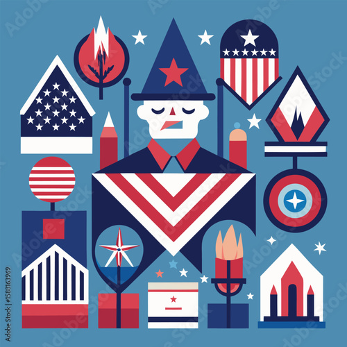Fourth of July celebration: patriotic US flag and stars vector illustration for Independence Day