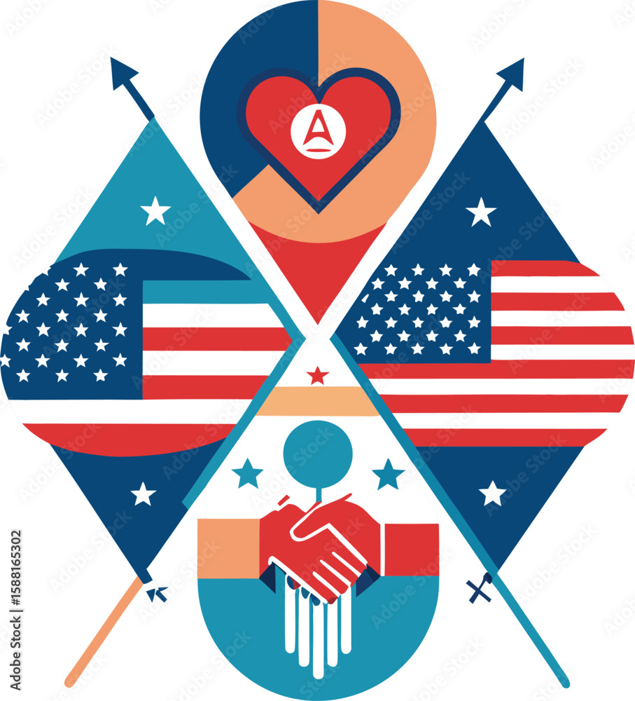 Obraz premium Patriotic American flag heart vector illustration for USA Independence Day