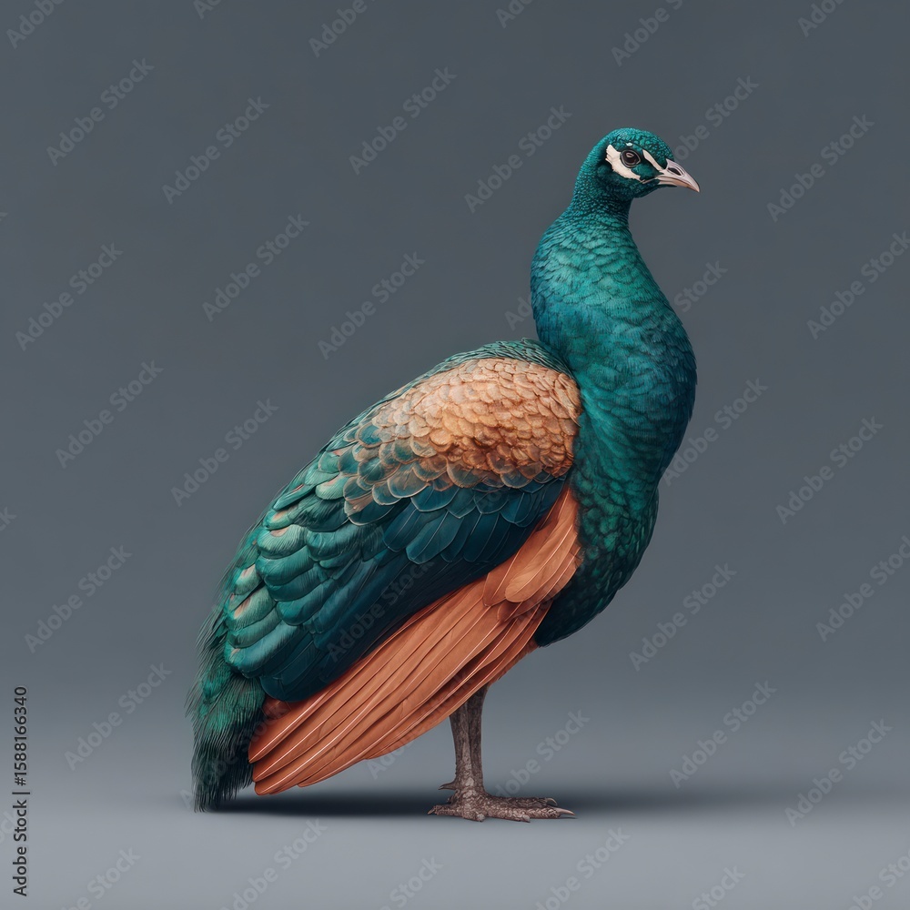 Obraz premium A majestic peacock displays its iridescent plumage with stunning detail