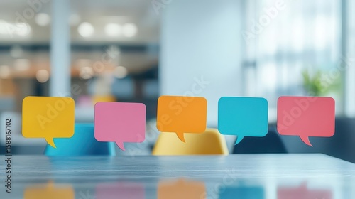Business Discussion Between Professionals with Speech Bubbles, Vector Illustration, Collaborative Communication, Modern Minimalistic Design, Bright Colors, Business Concept