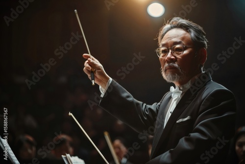 The conductor on stage waves the baton with focused expressions and dynamic gestures, showcasing the charm of music