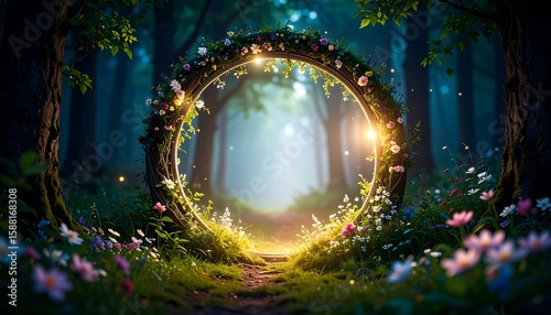 Fototapeta Naklejka Na Ścianę i Meble -  Mystical floral archway in a magical forest