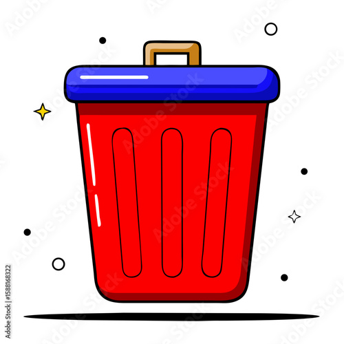Illustration of a red trash can, modern design, delete concept, waste management
