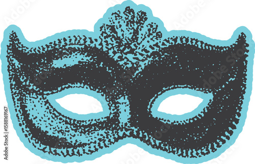 Venetian carnival mask in black and blue. Decorative classic vector illustration with vintage and traditional style details.