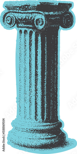 Ionic column in classic style with architectural detail. Blue antique pillar vector illustration, isolated and historic.