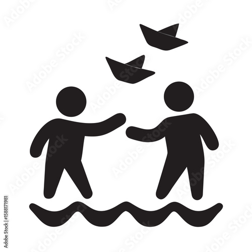 Children releasing paper boats in a stream