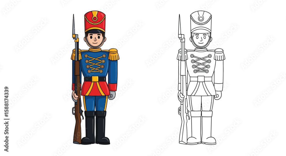 The Brave Tin Soldier Coloring Page with Colored and Outline View Printable Design
