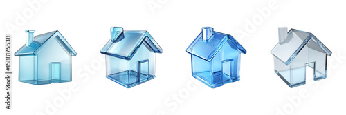 Glass House Models Set. Architectural Design And Innovation Collection Isolated On Transparent Background