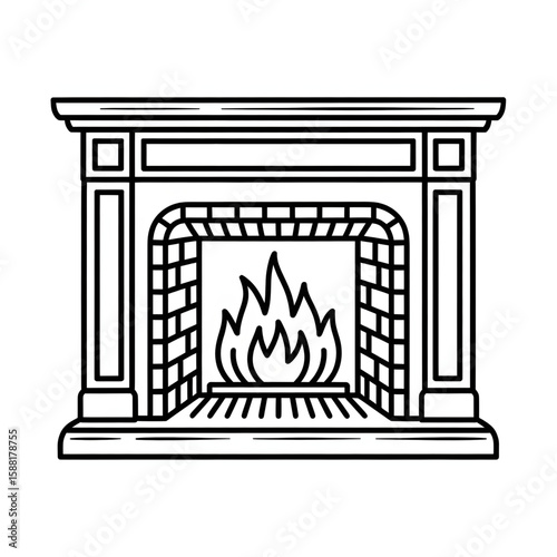 Fireplace illustration vector line art design