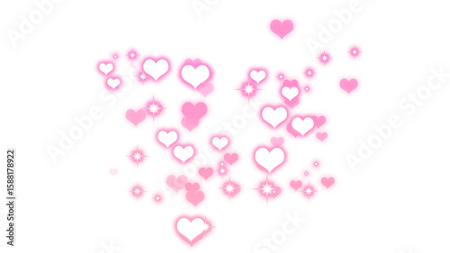Pink glowing heart particles with transparent background
