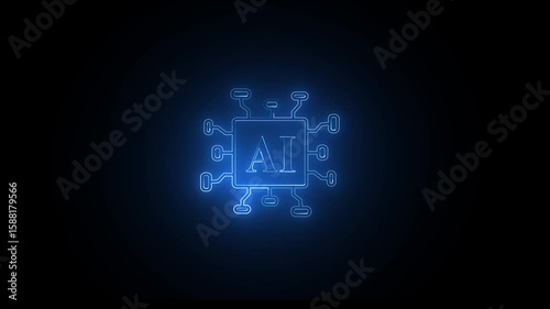 Blue Neon AI Circuit Board | Centralized Processor Animation in 4K