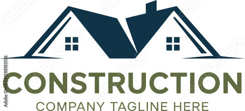 A construction logo featuring two houses with a company tagline underneath it all
