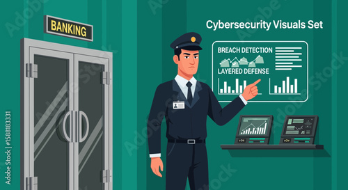 Bank Security Illustration Showing Layered Defense Against Financial Cyber Threats