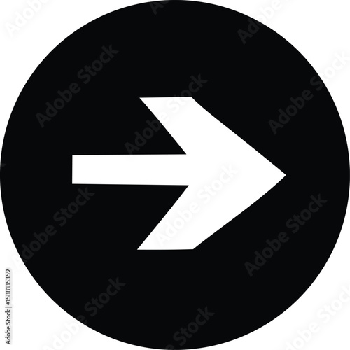 Free Download A stark white right pointing arrow is prominently displayed against a solid deep black circular background creating a bold and simple graphic - GFXLoad