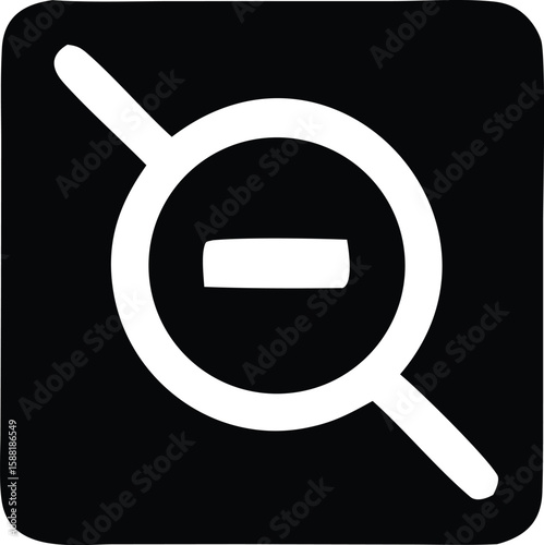 A simple white minus sign centered within a circle intersected by a diagonal line on a black background representing negation or removal