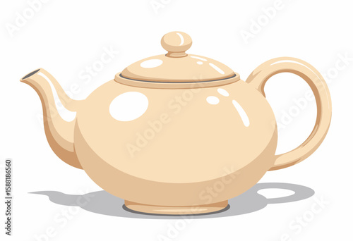 Cream ceramic teapot with lid in minimalist style  