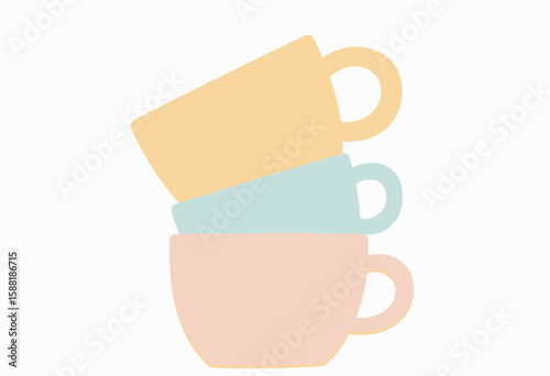 Stacked pastel coffee cups in minimalist design  