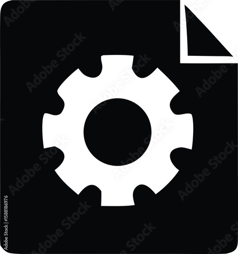 A black square icon with a white gear symbol and a folded corner representing a document or settings file