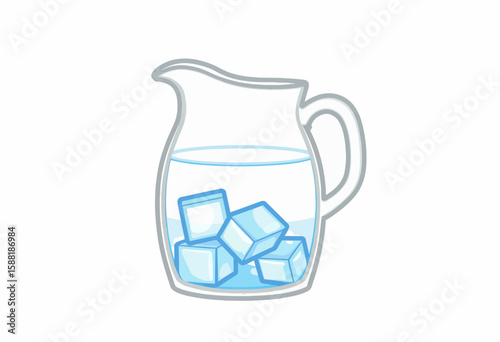 Water pitcher with ice cubes and clear water on white background  