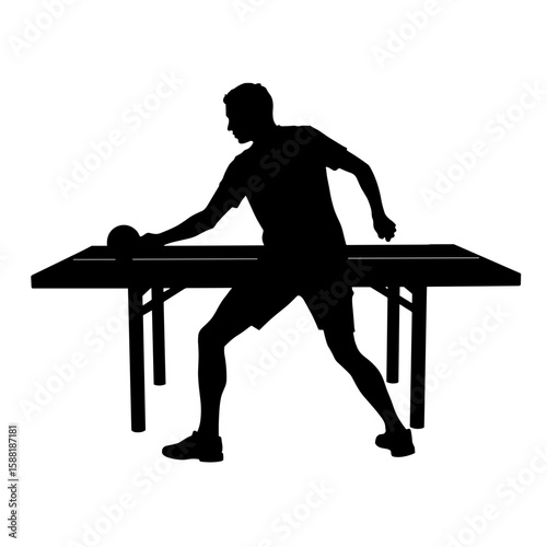 Silhouette of table tennis player in fast return stance, reflex challenge