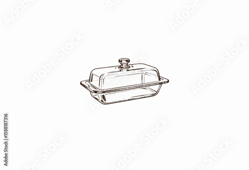 Glass butter dish with silver metal lid and handle  