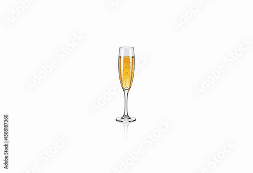 Champagne glass filled with sparkling drink on white background  