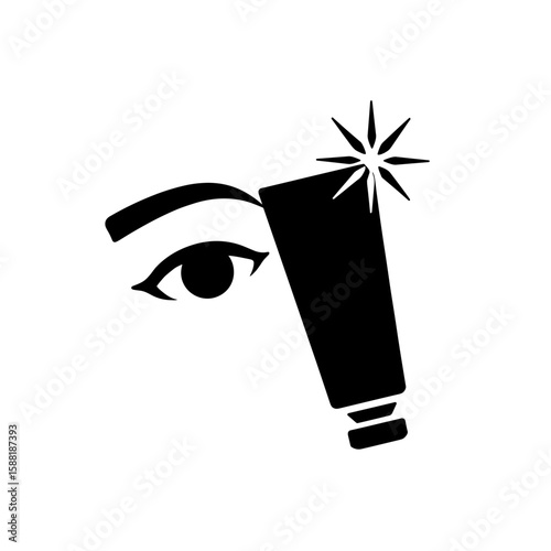 Eye cream tube silhouette near sparkling eye – Gentle formula for bright eyes