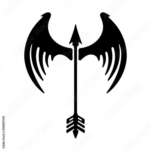 Arrow with skeletal wings silhouette – Halloween symbol, gothic design